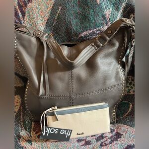 The Sak Gray Leather Studded Detail Shoulder Bag